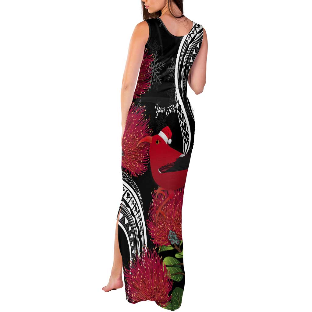 Personalized Mele Kalikimaka Hawaii Tank Maxi Dress I'iwi Bird With Ohia Lehua - Black Color LT14 - Polynesian Pride