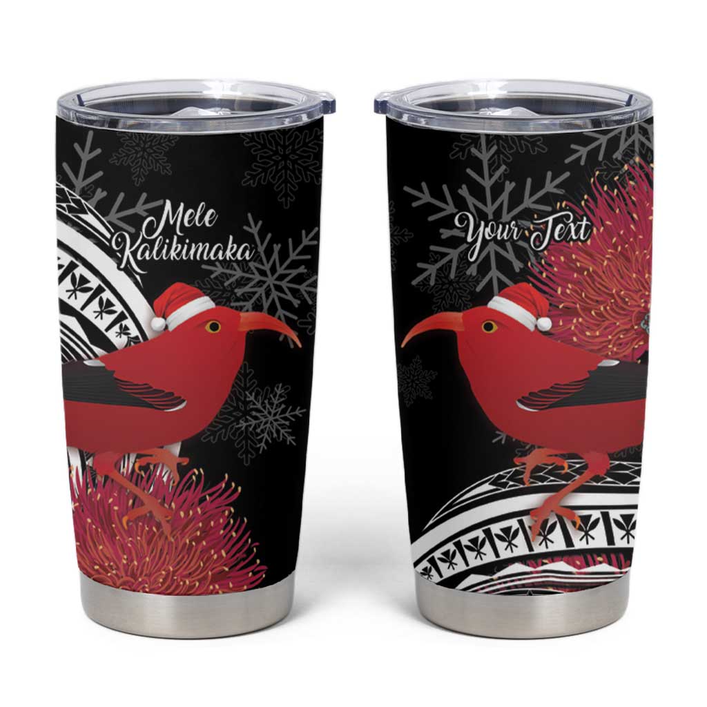 Personalized Mele Kalikimaka Hawaii Tumbler Cup I'iwi Bird With Ohia Lehua - Black Color LT14 Black - Polynesian Pride