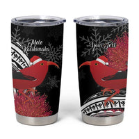 Personalized Mele Kalikimaka Hawaii Tumbler Cup I'iwi Bird With Ohia Lehua - Black Color LT14 Black - Polynesian Pride