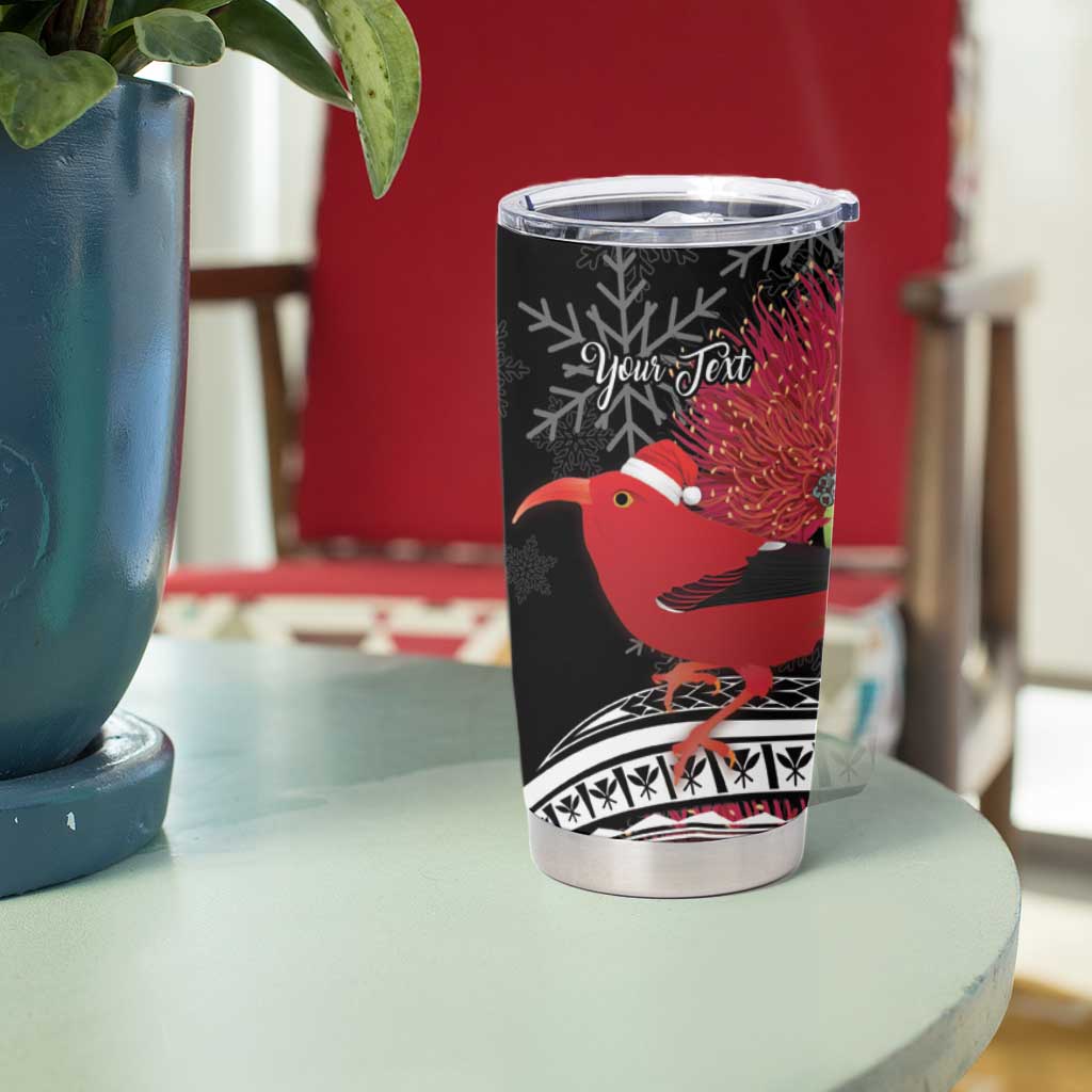 Personalized Mele Kalikimaka Hawaii Tumbler Cup I'iwi Bird With Ohia Lehua - Black Color LT14 - Polynesian Pride