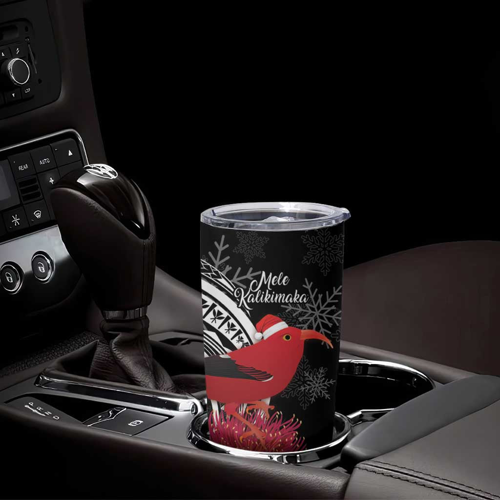 Personalized Mele Kalikimaka Hawaii Tumbler Cup I'iwi Bird With Ohia Lehua - Black Color LT14 - Polynesian Pride