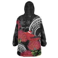 Personalized Mele Kalikimaka Hawaii Wearable Blanket Hoodie I'iwi Bird With Ohia Lehua - Black Color LT14 - Polynesian Pride