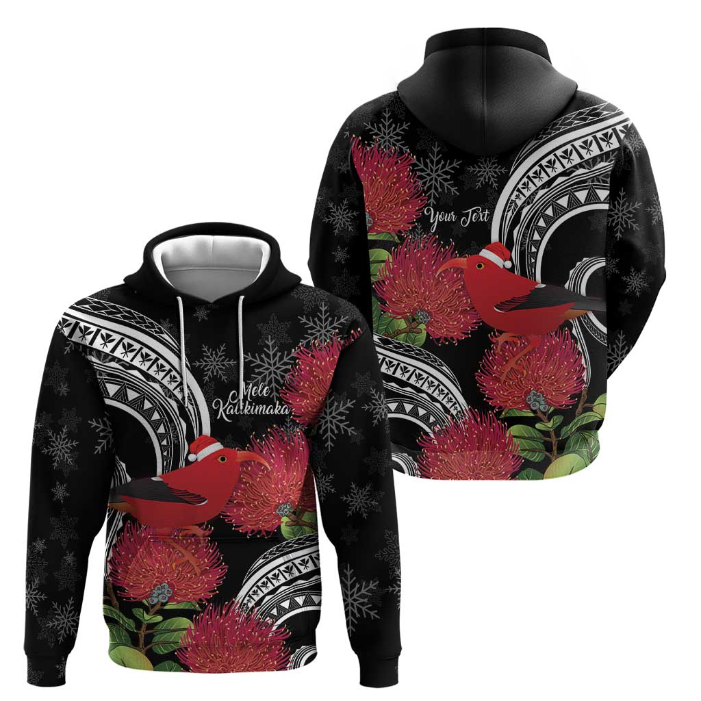 Personalized Mele Kalikimaka Hawaii Zip Hoodie I'iwi Bird With Ohia Lehua - Black Color LT14 - Polynesian Pride
