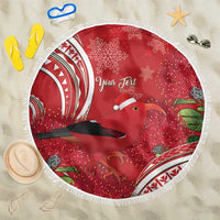 Personalized Mele Kalikimaka Hawaii Beach Blanket I'iwi Bird With Ohia Lehua - Red Color LT14 One Size 150cm Red - Polynesian Pride