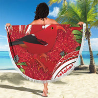Personalized Mele Kalikimaka Hawaii Beach Blanket I'iwi Bird With Ohia Lehua - Red Color LT14 - Polynesian Pride