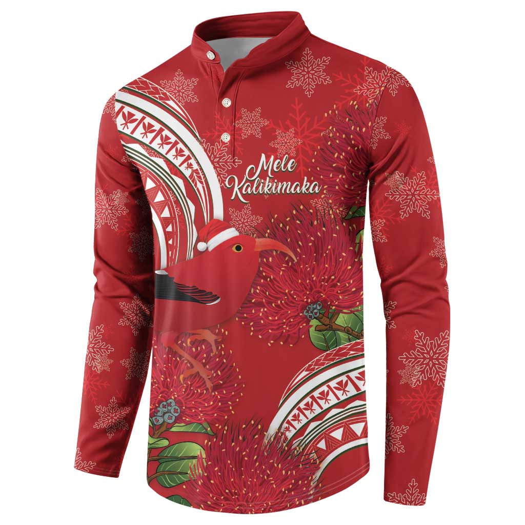 Personalized Mele Kalikimaka Hawaii Button Sweatshirt I'iwi Bird With Ohia Lehua - Red Color