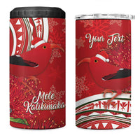 Personalized Mele Kalikimaka Hawaii 4 in 1 Can Cooler Tumbler I'iwi Bird With Ohia Lehua - Red Color LT14 One Size: 16 oz Red - Polynesian Pride