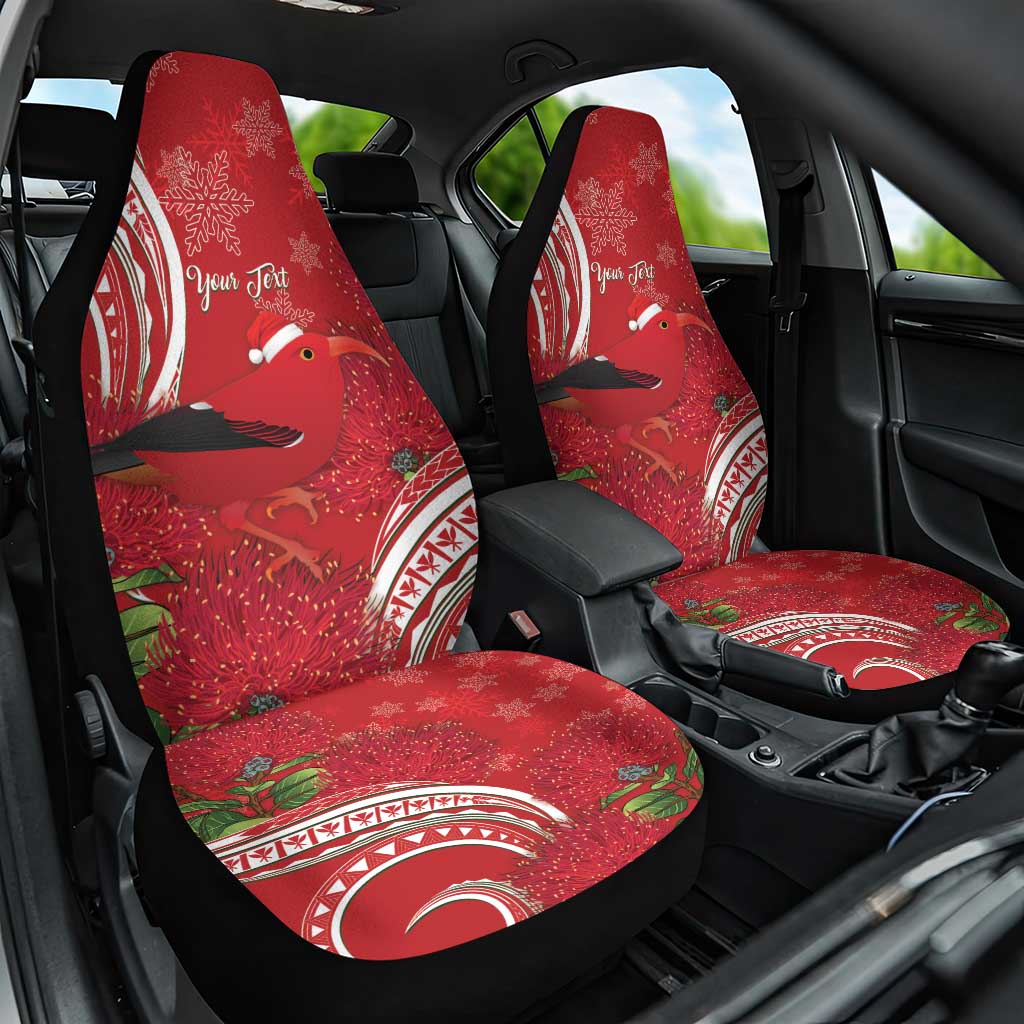 Personalized Mele Kalikimaka Hawaii Car Seat Cover I'iwi Bird With Ohia Lehua - Red Color LT14 One Size Red - Polynesian Pride