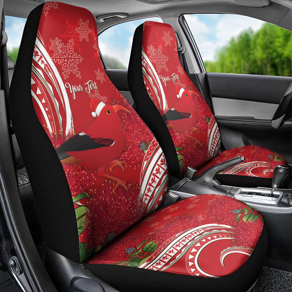 Personalized Mele Kalikimaka Hawaii Car Seat Cover I'iwi Bird With Ohia Lehua - Red Color LT14 - Polynesian Pride