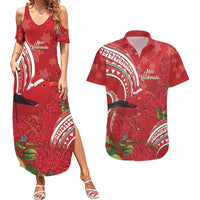 Personalized Mele Kalikimaka Hawaii Couples Matching Summer Maxi Dress and Hawaiian Shirt I'iwi Bird With Ohia Lehua - Red Color LT14 Red - Polynesian Pride