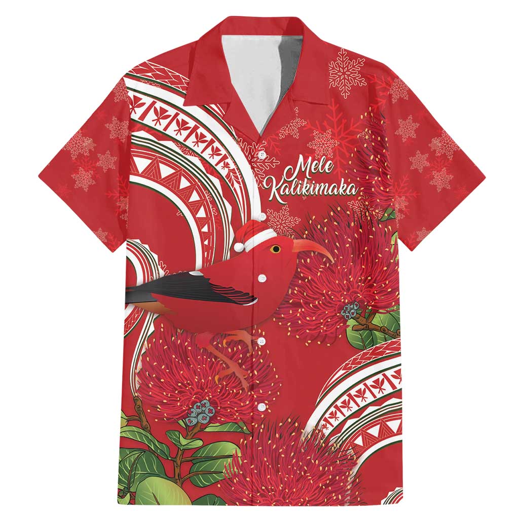 Personalized Mele Kalikimaka Hawaii Family Matching Mermaid Dress and Hawaiian Shirt I'iwi Bird With Ohia Lehua - Red Color LT14 Dad's Shirt - Short Sleeve Red - Polynesian Pride