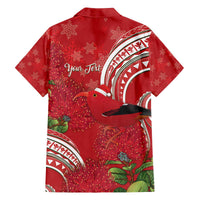 Personalized Mele Kalikimaka Hawaii Family Matching Off The Shoulder Long Sleeve Dress and Hawaiian Shirt I'iwi Bird With Ohia Lehua - Red Color LT14 - Polynesian Pride