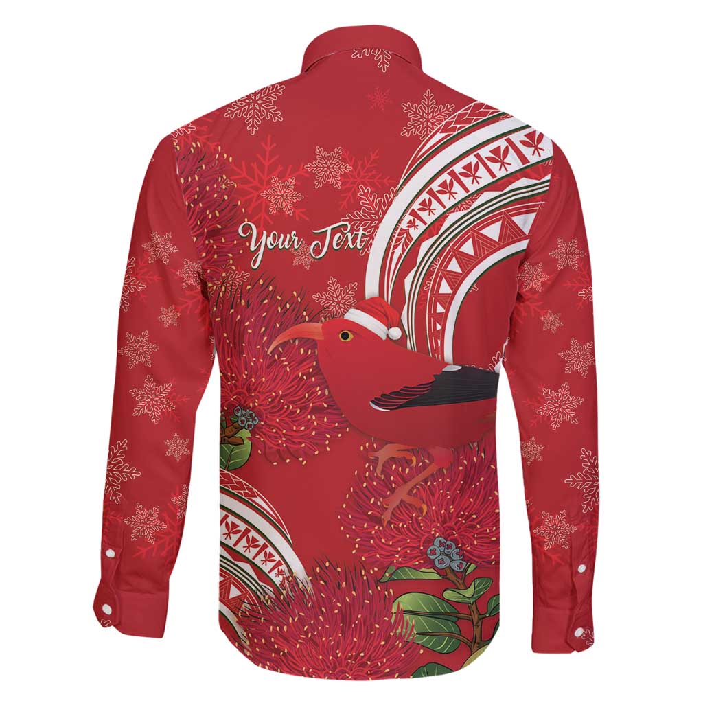 Personalized Mele Kalikimaka Hawaii Family Matching Off Shoulder Maxi Dress and Hawaiian Shirt I'iwi Bird With Ohia Lehua - Red Color LT14 - Polynesian Pride