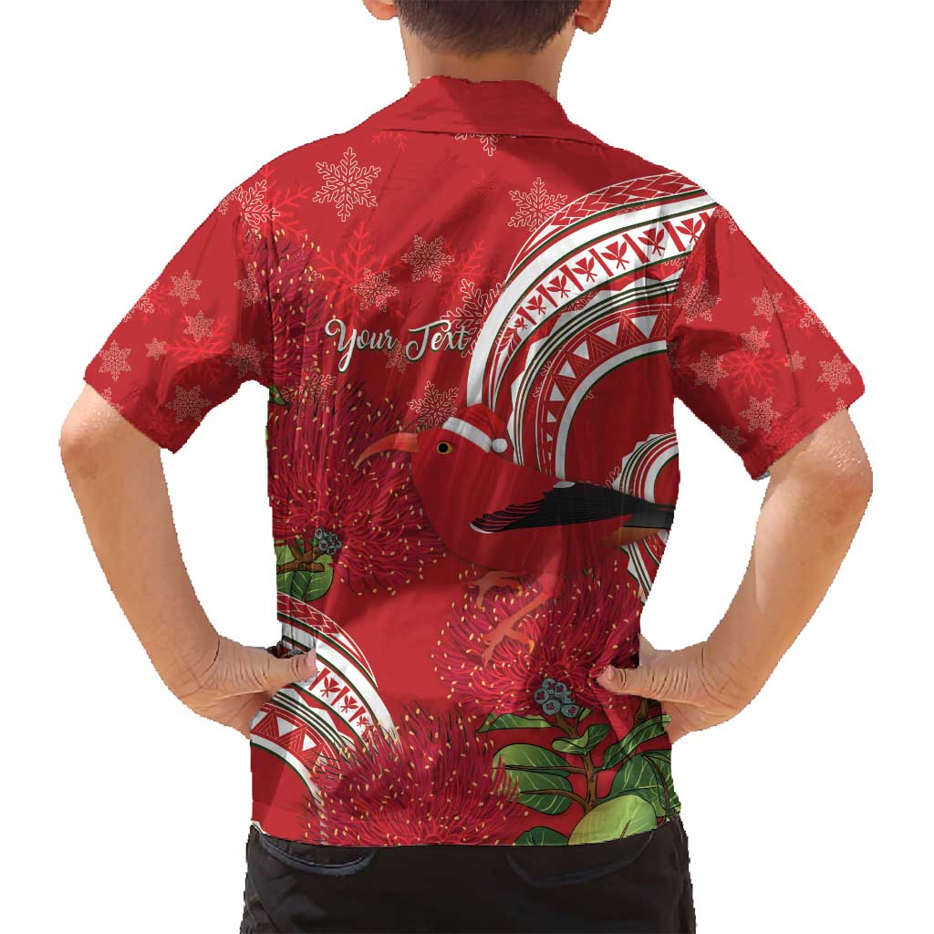 Personalized Mele Kalikimaka Hawaii Family Matching Off Shoulder Short Dress and Hawaiian Shirt I'iwi Bird With Ohia Lehua - Red Color LT14 - Polynesian Pride