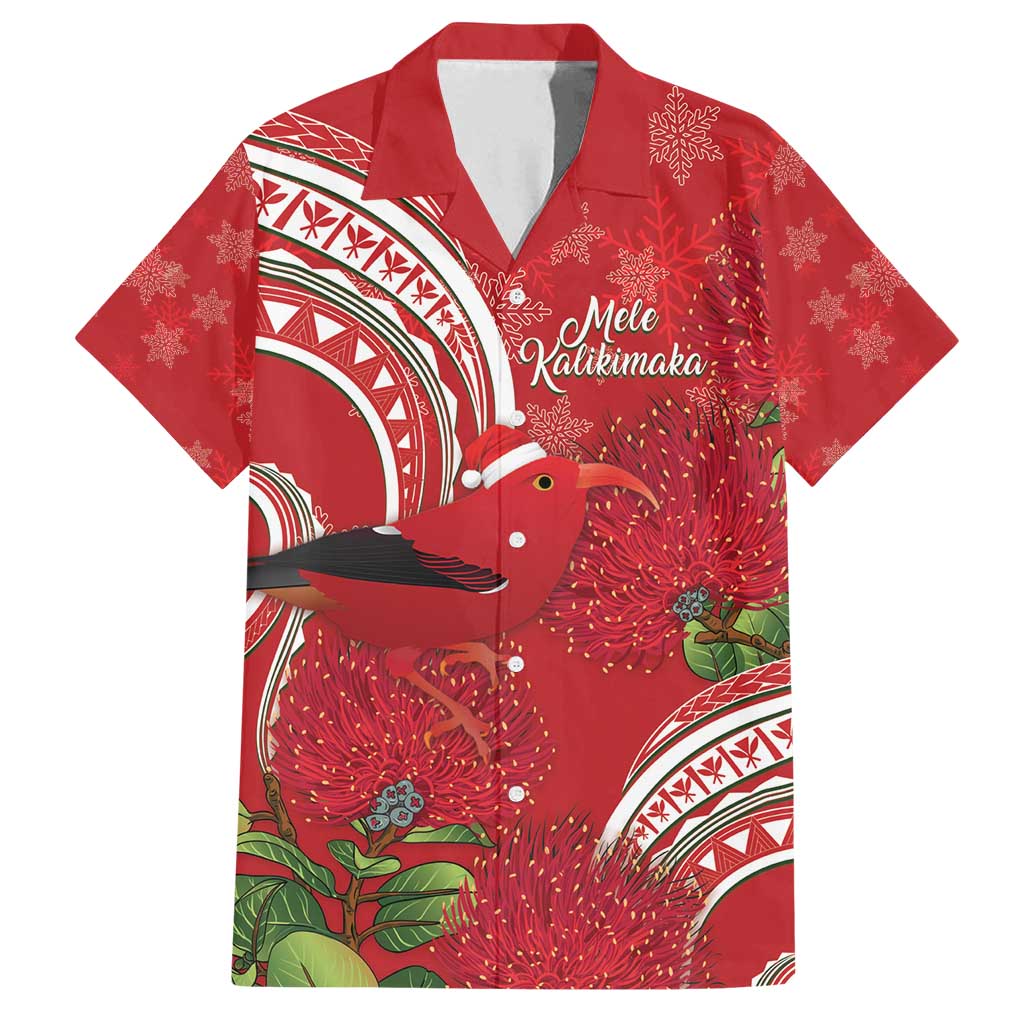 Personalized Mele Kalikimaka Hawaii Family Matching Puletasi and Hawaiian Shirt I'iwi Bird With Ohia Lehua - Red Color LT14 Dad's Shirt - Short Sleeve Red - Polynesian Pride
