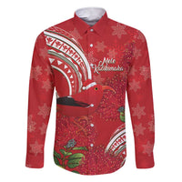 Personalized Mele Kalikimaka Hawaii Family Matching Short Sleeve Bodycon Dress and Hawaiian Shirt I'iwi Bird With Ohia Lehua - Red Color LT14 Dad's Shirt - Long Sleeve Red - Polynesian Pride