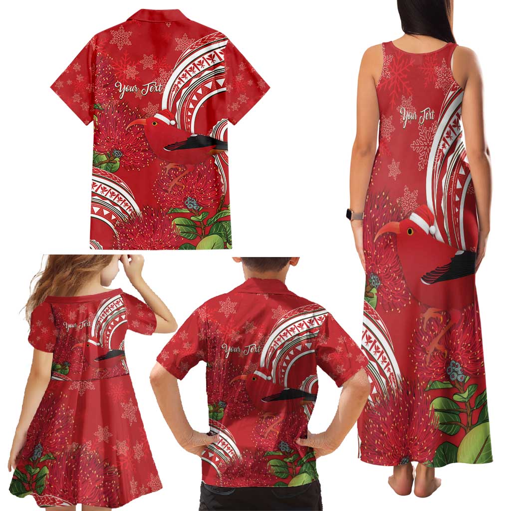 Personalized Mele Kalikimaka Hawaii Family Matching Tank Maxi Dress and Hawaiian Shirt I'iwi Bird With Ohia Lehua - Red Color LT14 - Polynesian Pride