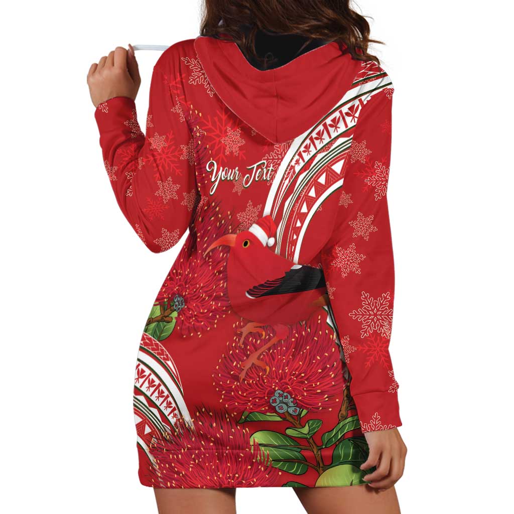 Personalized Mele Kalikimaka Hawaii Hoodie Dress I'iwi Bird With Ohia Lehua - Red Color LT14 - Polynesian Pride