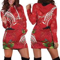 Personalized Mele Kalikimaka Hawaii Hoodie Dress I'iwi Bird With Ohia Lehua - Red Color LT14 - Polynesian Pride