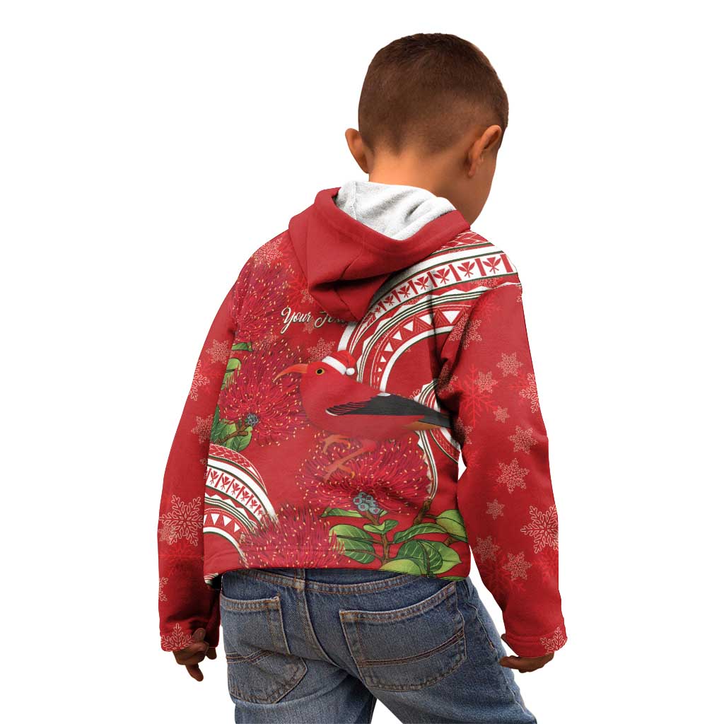 Personalized Mele Kalikimaka Hawaii Kid Hoodie I'iwi Bird With Ohia Lehua - Red Color LT14 - Polynesian Pride