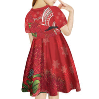 Personalized Mele Kalikimaka Hawaii Kid Short Sleeve Dress I'iwi Bird With Ohia Lehua - Red Color LT14 - Polynesian Pride