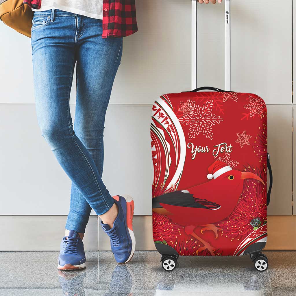 Personalized Mele Kalikimaka Hawaii Luggage Cover I'iwi Bird With Ohia Lehua - Red Color LT14 - Polynesian Pride