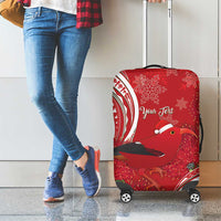 Personalized Mele Kalikimaka Hawaii Luggage Cover I'iwi Bird With Ohia Lehua - Red Color LT14 - Polynesian Pride