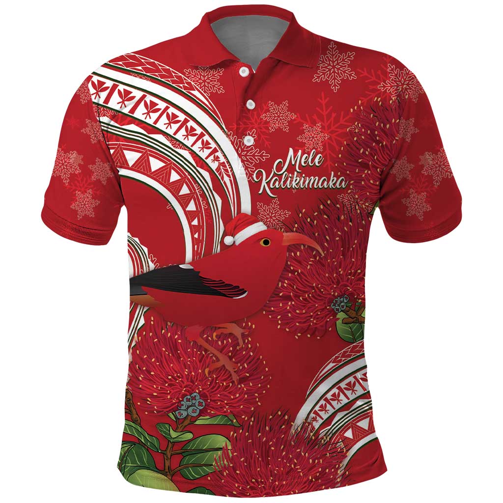 Personalized Mele Kalikimaka Hawaii Polo Shirt I'iwi Bird With Ohia Lehua - Red Color LT14 Red - Polynesian Pride