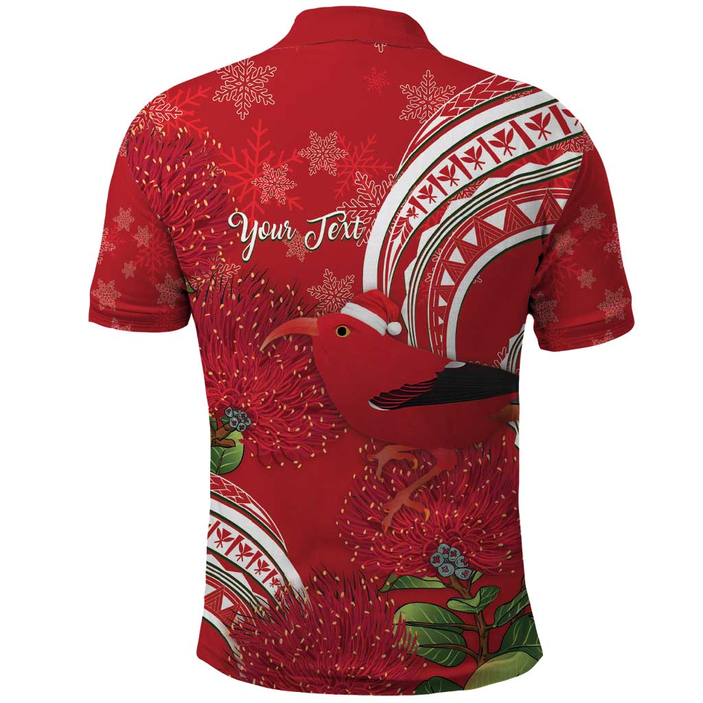 Personalized Mele Kalikimaka Hawaii Polo Shirt I'iwi Bird With Ohia Lehua - Red Color LT14 - Polynesian Pride