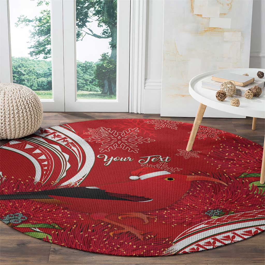 Personalized Mele Kalikimaka Hawaii Round Carpet I'iwi Bird With Ohia Lehua - Red Color