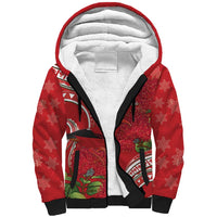 Personalized Mele Kalikimaka Hawaii Sherpa Hoodie I'iwi Bird With Ohia Lehua - Red Color LT14 Unisex Red - Polynesian Pride