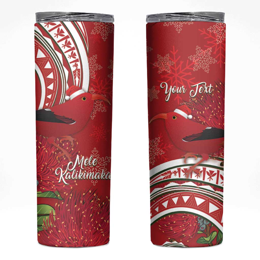 Personalized Mele Kalikimaka Hawaii Skinny Tumbler I'iwi Bird With Ohia Lehua - Red Color LT14 Red - Polynesian Pride