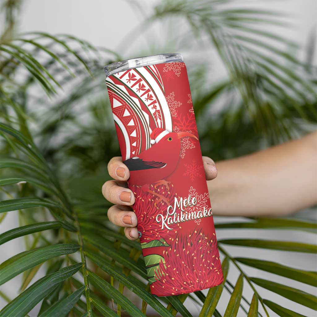 Personalized Mele Kalikimaka Hawaii Skinny Tumbler I'iwi Bird With Ohia Lehua - Red Color LT14 - Polynesian Pride