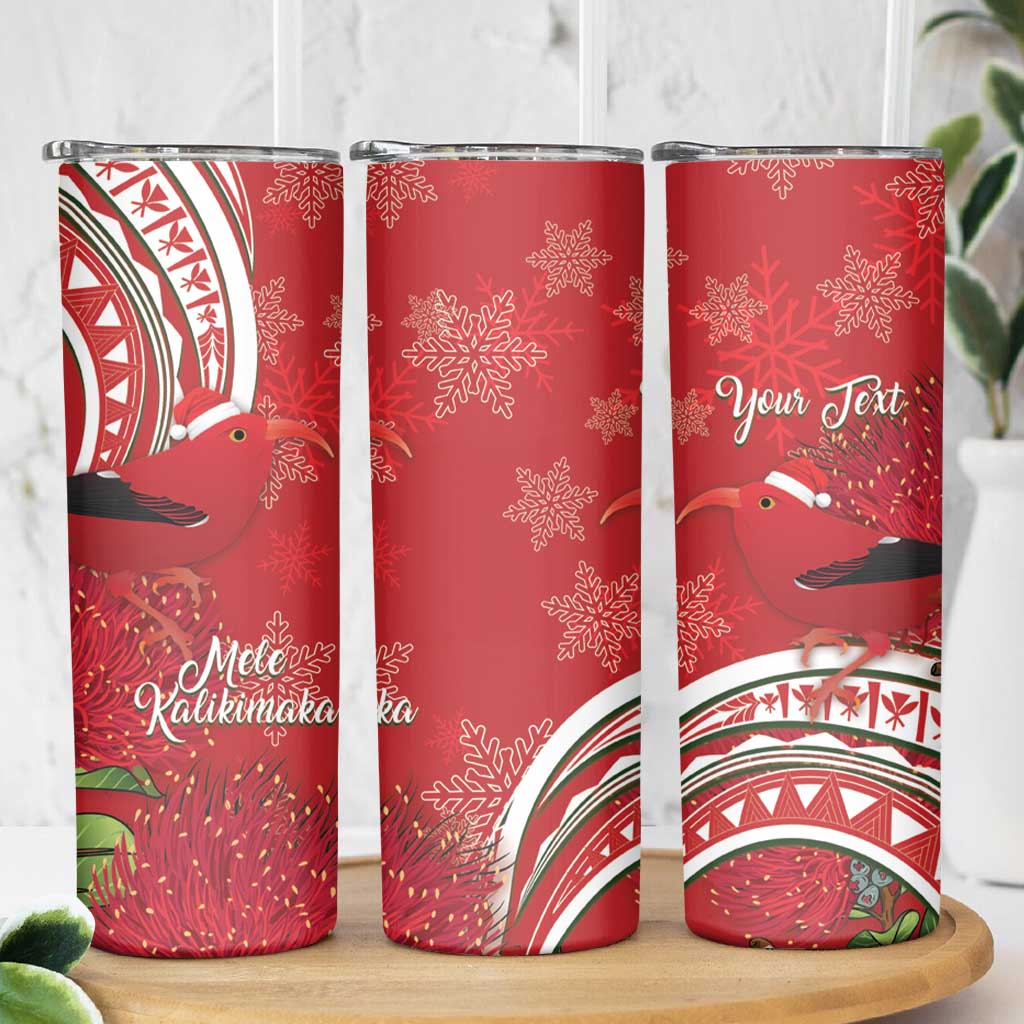 Personalized Mele Kalikimaka Hawaii Skinny Tumbler I'iwi Bird With Ohia Lehua - Red Color LT14 - Polynesian Pride