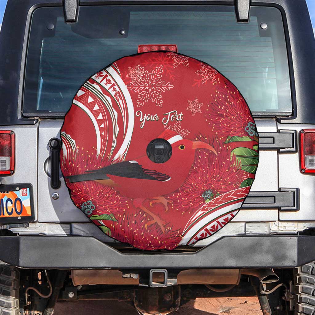 Personalized Mele Kalikimaka Hawaii Spare Tire Cover I'iwi Bird With Ohia Lehua - Red Color LT14 Red - Polynesian Pride