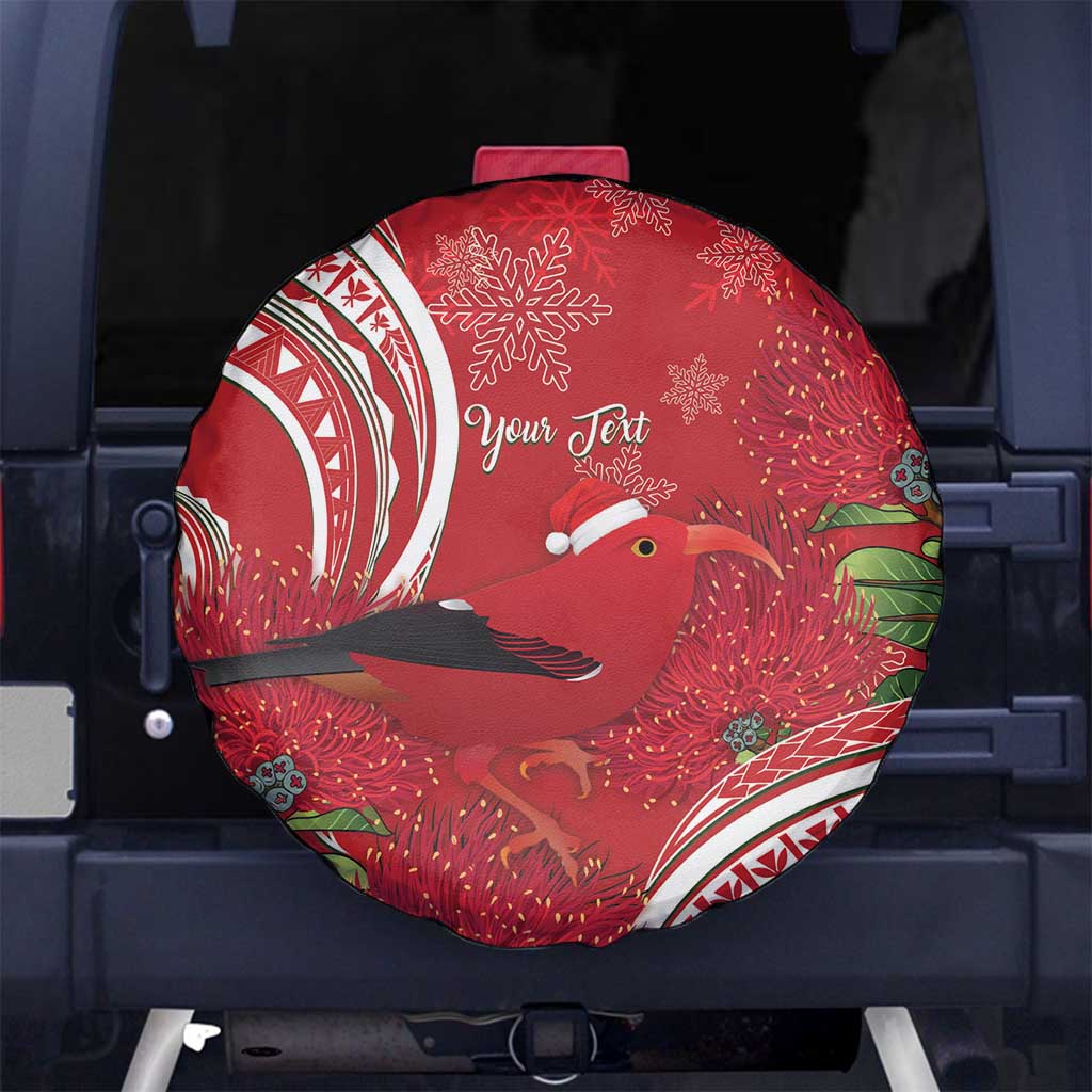Personalized Mele Kalikimaka Hawaii Spare Tire Cover I'iwi Bird With Ohia Lehua - Red Color LT14 - Polynesian Pride