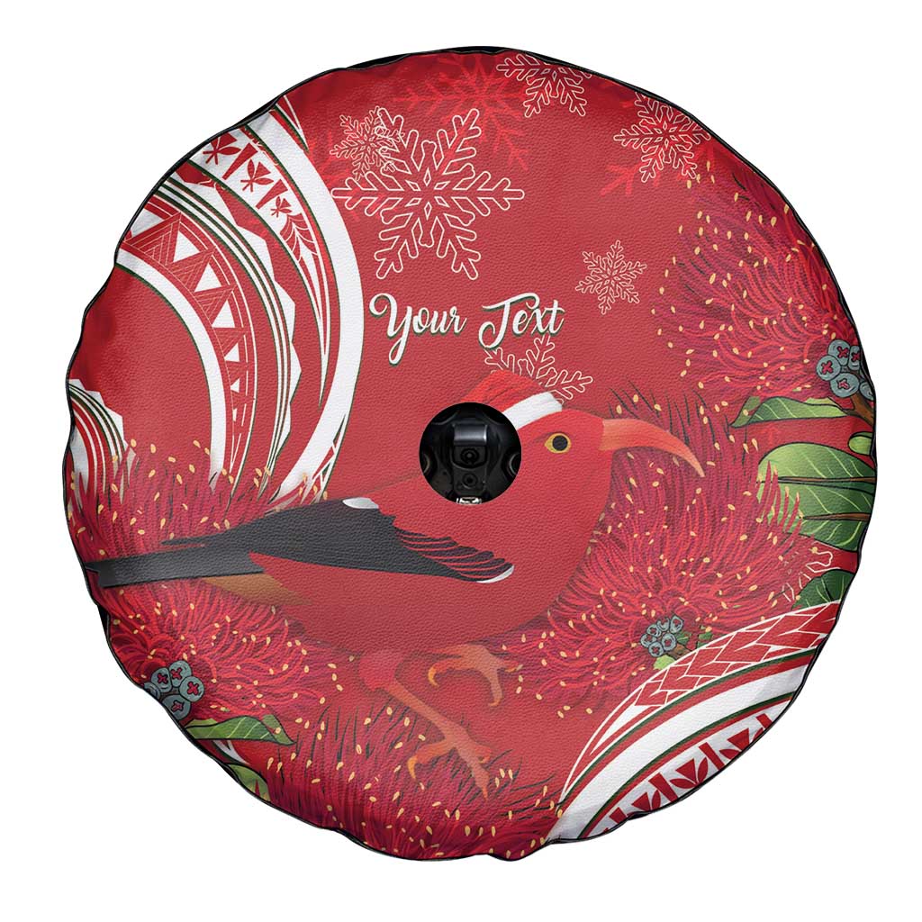 Personalized Mele Kalikimaka Hawaii Spare Tire Cover I'iwi Bird With Ohia Lehua - Red Color LT14 - Polynesian Pride