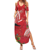Personalized Mele Kalikimaka Hawaii Summer Maxi Dress I'iwi Bird With Ohia Lehua - Red Color LT14 Women Red - Polynesian Pride