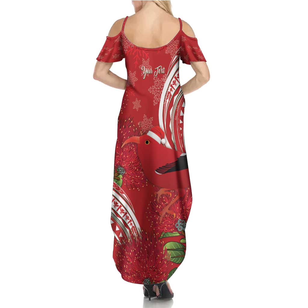 Personalized Mele Kalikimaka Hawaii Summer Maxi Dress I'iwi Bird With Ohia Lehua - Red Color LT14 - Polynesian Pride