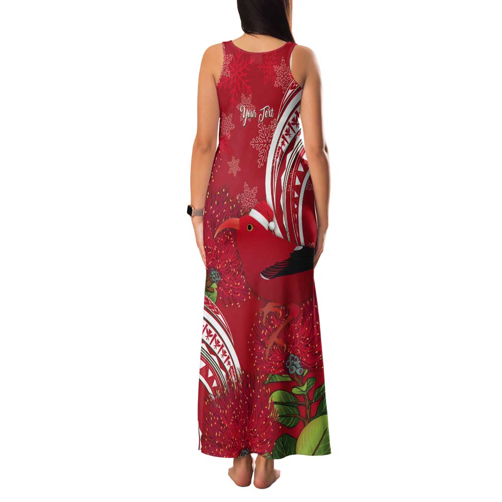 Personalized Mele Kalikimaka Hawaii Tank Maxi Dress I'iwi Bird With Ohia Lehua - Red Color LT14 - Polynesian Pride