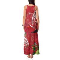 Personalized Mele Kalikimaka Hawaii Tank Maxi Dress I'iwi Bird With Ohia Lehua - Red Color LT14 - Polynesian Pride