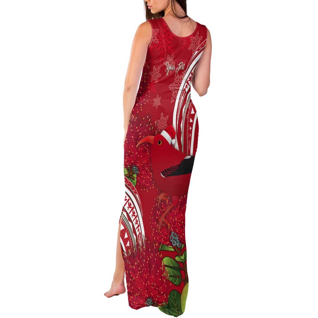 Personalized Mele Kalikimaka Hawaii Tank Maxi Dress I'iwi Bird With Ohia Lehua - Red Color LT14 - Polynesian Pride