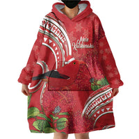 Personalized Mele Kalikimaka Hawaii Wearable Blanket Hoodie I'iwi Bird With Ohia Lehua - Red Color LT14 - Polynesian Pride