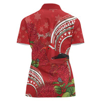 Personalized Mele Kalikimaka Hawaii Women Polo Shirt I'iwi Bird With Ohia Lehua - Red Color LT14 - Polynesian Pride