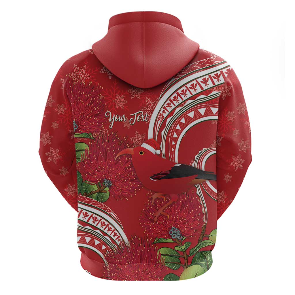 Personalized Mele Kalikimaka Hawaii Zip Hoodie I'iwi Bird With Ohia Lehua - Red Color LT14 - Polynesian Pride