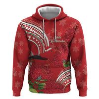 Personalized Mele Kalikimaka Hawaii Zip Hoodie I'iwi Bird With Ohia Lehua - Red Color LT14 Pullover Hoodie Red - Polynesian Pride