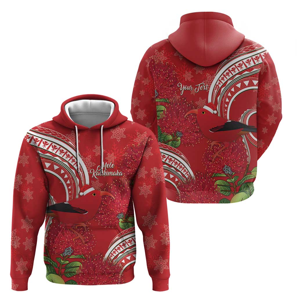 Personalized Mele Kalikimaka Hawaii Zip Hoodie I'iwi Bird With Ohia Lehua - Red Color LT14 - Polynesian Pride