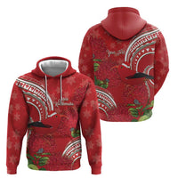 Personalized Mele Kalikimaka Hawaii Zip Hoodie I'iwi Bird With Ohia Lehua - Red Color LT14 - Polynesian Pride