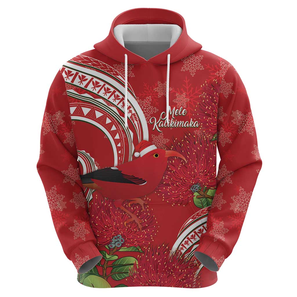 Personalized Mele Kalikimaka Hawaii Zip Hoodie I'iwi Bird With Ohia Lehua - Red Color LT14 - Polynesian Pride