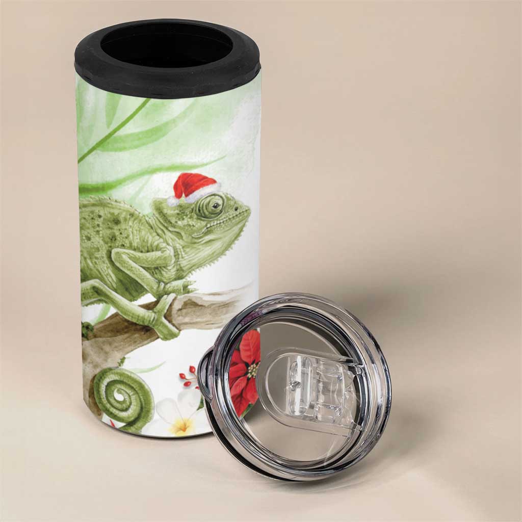 Pastel Green Hawaii Chameleon Christmas 4 in 1 Can Cooler Tumbler Mele Kalikimaka Kakau - Watercolor LT14 - Polynesian Pride